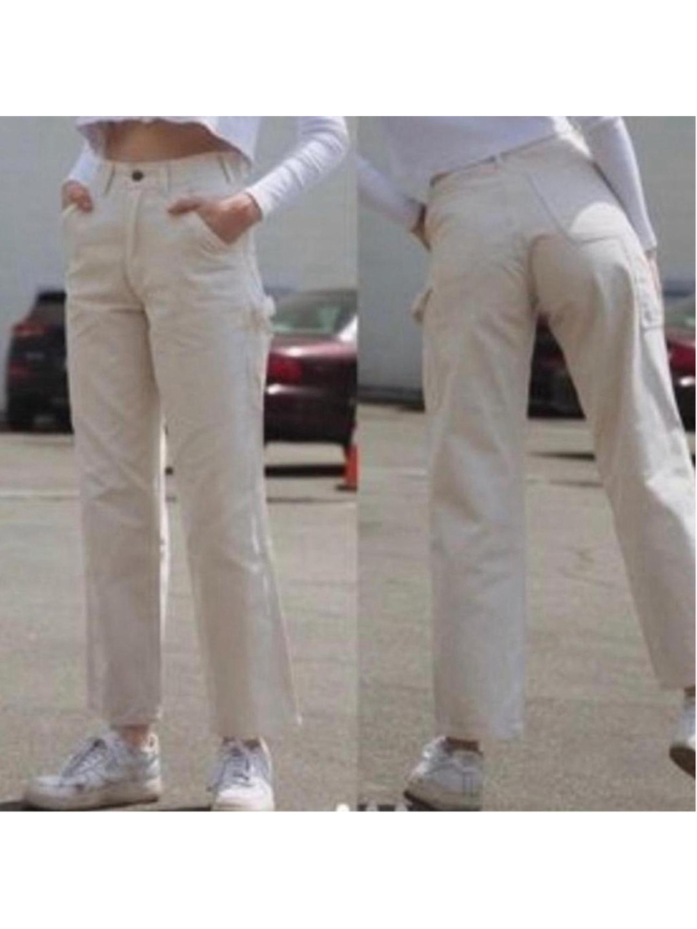 High-waisted cream cargo pants #cargo #highwaisted #utility
Brandy Melville
One